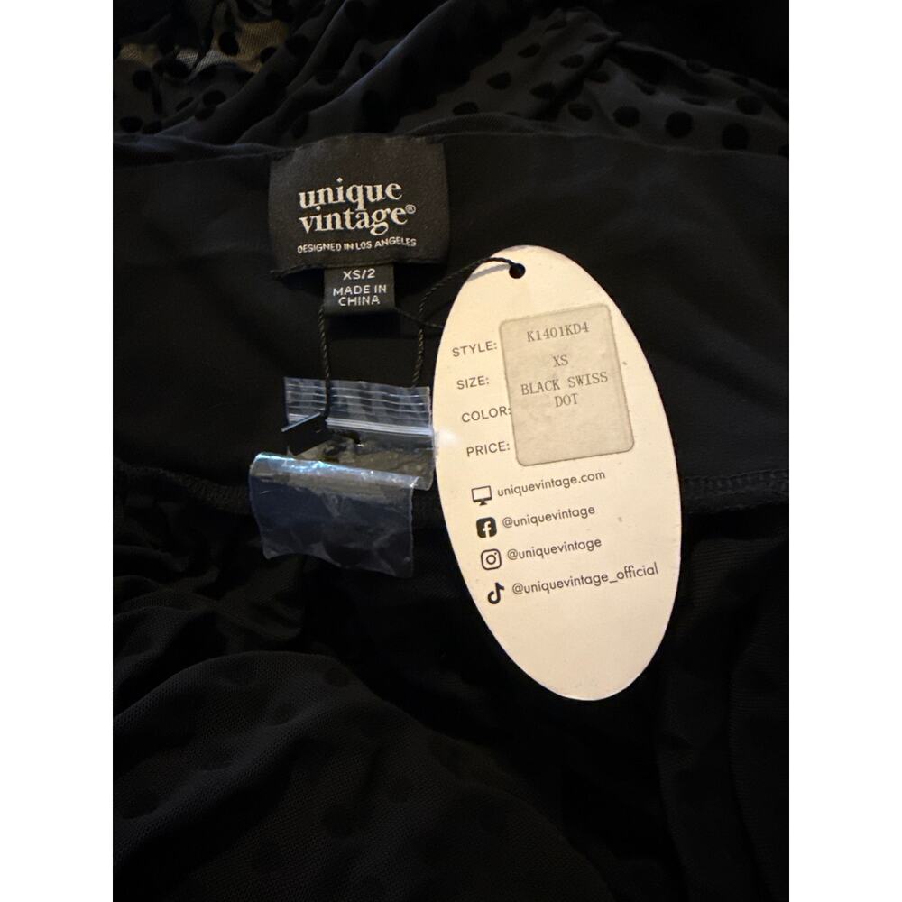 Unique Vintage Black Swiss Dot Starlet Duster XS NWT - Picture 8 of 9